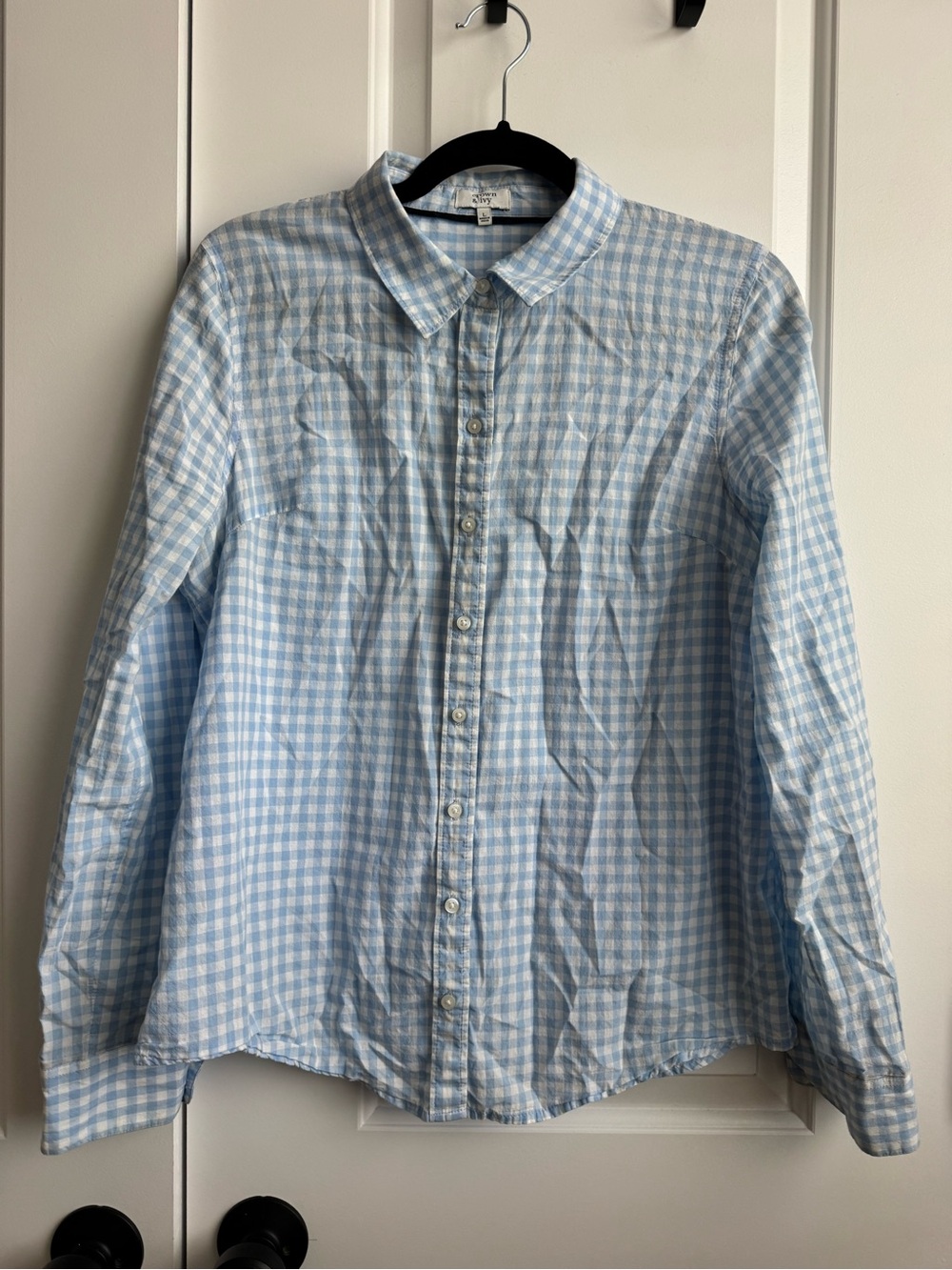 Crown & Ivy Blue & White Gingham 100% Cotton Button Shirt L